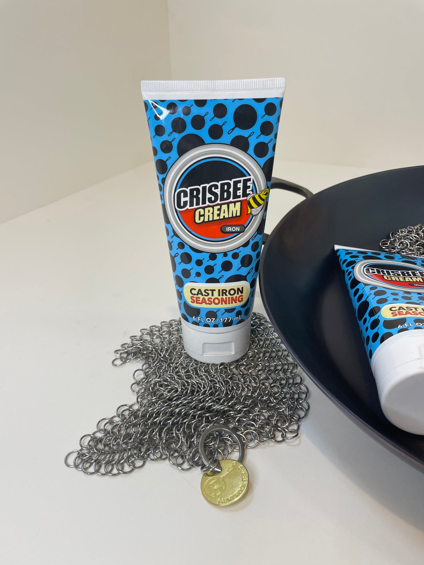 Crisbee Cream & Chainmail Scrubber Bundle – Cast Iron Seasoning Kit